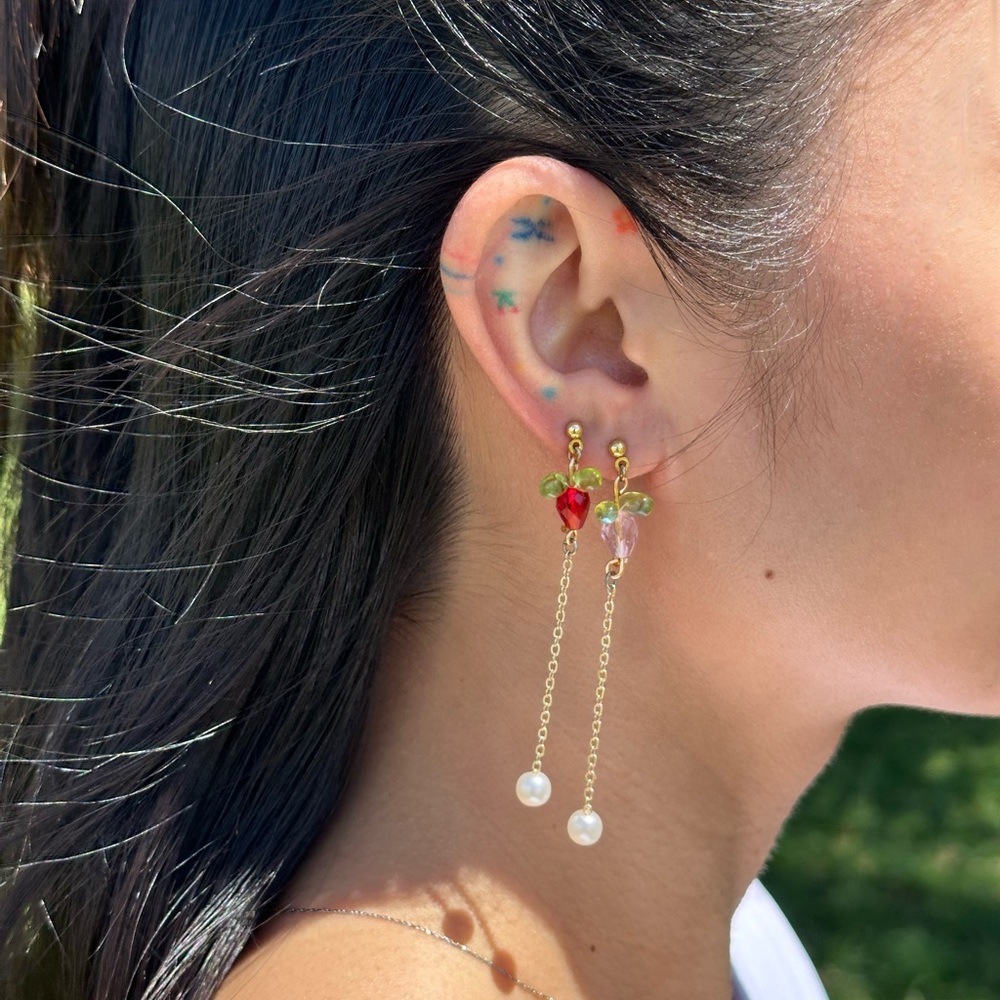 Handmade Strawberry Pearl Drop Earrings